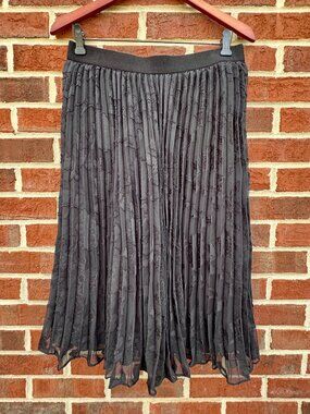 Grace Karin Plissé Accordian Pleated Skirt XL Black Burnout Floral Pattern